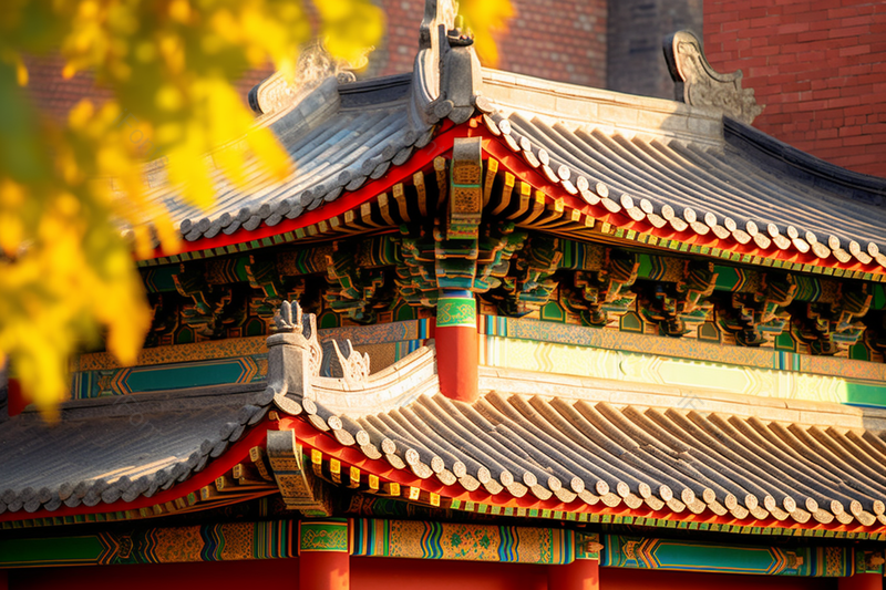 金色阳光照射下的古建筑秋天枫叶,高清,摄影图,摄影图片,图片大全,摄影图免费下载